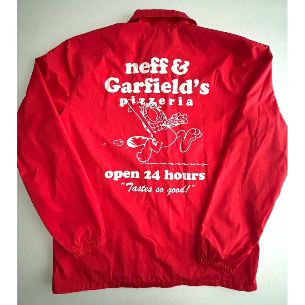 Neff Garfield Pizzeria Staff Coach Jacket Red XL Windbreaker Cosplay Cat EUC